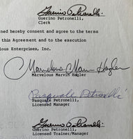 HAGLER, MARVIN & PASQUALE PETRONELLI & GUERINO PETRONELLI SIGNED CONTRACT (PSA/DNA)