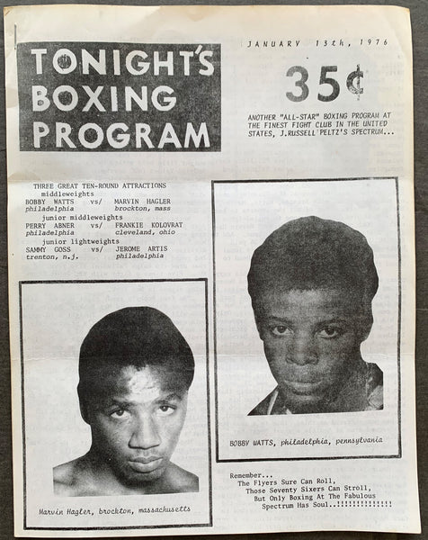 HAGLER, MARVIN-BOBBY "BOOGALOO" WATTS SOUVENIR PROGRAM (1976)