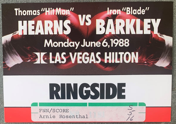 HEARNS, THOMAS-IRAN BARKLEY I RINGSIDE CREDENTIAL (1988)