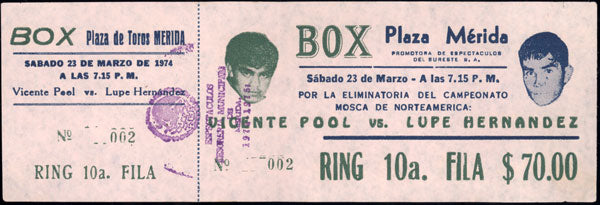 HERNANDEZ, LUPE-VICENTE POOL ORIGINAL FULL ON SITE TICKET (1974)