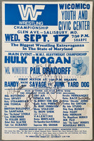 HOGAN, HULK-PAUL "MR. WONDERFUL" ORNDORFF & RANDY "MACHO MAN" SAVAGE-JUNK YARD DOG SIGNED ON SITE POSTER (1986)