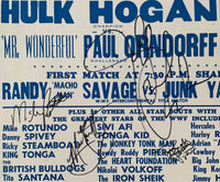 HOGAN, HULK-PAUL "MR. WONDERFUL" ORNDORFF & RANDY "MACHO MAN" SAVAGE-JUNK YARD DOG SIGNED ON SITE POSTER (1986)
