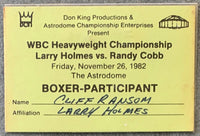 HOLMES, LARRY-RANDALL "TEX" COBB BOXER-PARTICIPANT CREDENTIAL (1982)