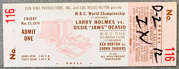 HOLMES, LARRY-OSSIE OCASIO ON SITE STUBLESS TICKET (1979)