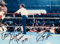 HOLMES, LARRY-EARNIE SHAVERS II SIGNED LARGE FORMAT PHOTO (1979-SIGNED BY BOTH-PSA/DNA)