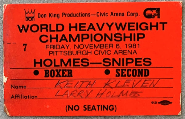 HOLMES, LARRY-RENALDO SNIPES & MICHAEL DOKES-GEORGE CHAPLIN BOXER SECOND CREDENTIAL (1981)