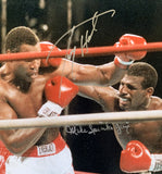 SPINKS, MICHAEL-LARRY HOLMES SIGNED LARGE FORMAT PHOTO (HOLMES II FIGHT-JSA)