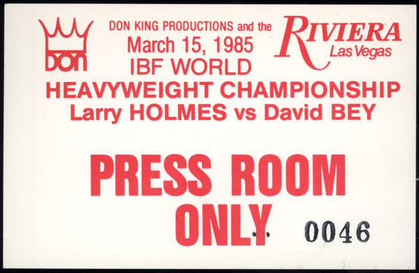 HOLMES, LARRY-DAVID BEY PRESS ROOM ONLY CREDENTIAL 1985)