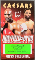 HOLYFIELD, EVANDER-CHRIS BYRD PRESS CREDENTIAL (2002-BYRD WINS HEAVYWEIGHT TITLE)