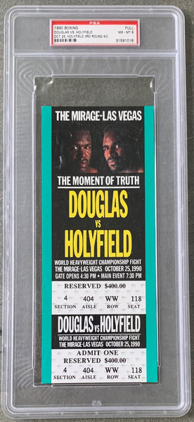 HOLYFIELD, EVANDER-BUSTER DOUGLAS FULL TICKET (1990-HOLYFIELD WINS HEAVYWEIGHT TITLE-PSA/DNA NM-MT 8)