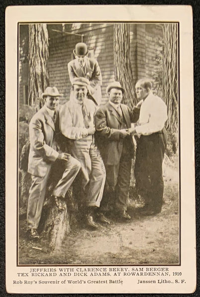 JEFFRIES, JAMES-TEX RICKARD-SAM BERGER & OTHERS PHOTO POSTCARD (1910)