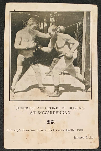 JEFFRIES, JAMES-JAMES CORBETT PHOTO POSTCARD (1910-TRAINING FOR JOHNSON FIGHT)