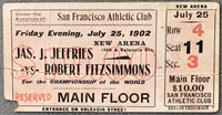 JEFFRIES, JAMES J.-ROBERT FITZSIMMONS II ON SITE FULL TICKET (1902-PSA/DNA)