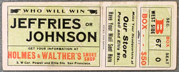 JOHNSON, JACK-JIM JEFFRIES FULL ADVERTISING TICKET (1910)