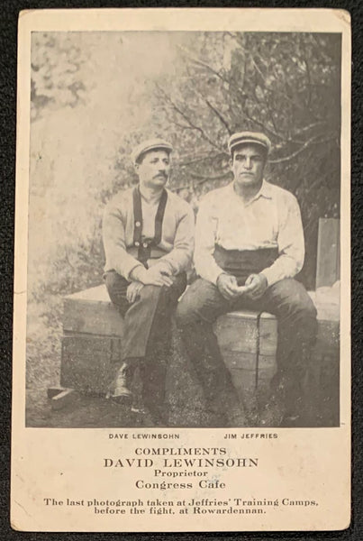 JEFFRIES, JAMES PHOTO POSTCARD (AT HIS TRAINING CAMP FOR JOHNSON-1910)
