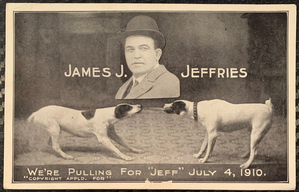 JEFFRIES, JAMES J.-JACK JOHNSON ORIGINAL SOUVENIR POSTCARD (1910)