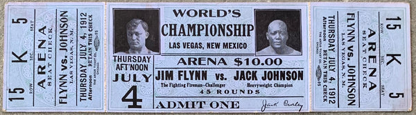 JOHNSON, JACK-JIM "FIREMAN" FLYNN FULL ON SITE TICKET (1912)