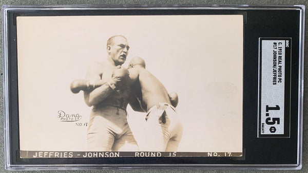 JOHNSON, JACK-JAMES JEFFRIES REAL PHOTO POSTCARD (1910-15TH ROUND-SGC)