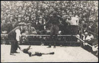 JOHNSON, JACK-STANLEY KETCHEL REAL PHOTO POSTCARD (1909-END OF FIGHT)