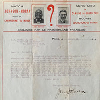 JOHNSON, JACK SIGNED LETTER (1914-JSA AUTHENTICATED)