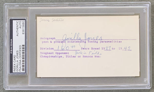 JONES, GORILLA SIGNED INDEX CARD (PSA/DNA)