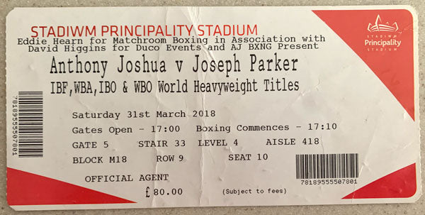 JOSHUA, ANTHONY-JOSEPH PARKER STUBLESS TICKET (2018)