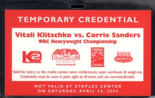 KLITSCHKO, VITALI-CORRIE SANDERS TEMPORARY CREDENTIAL (2004)