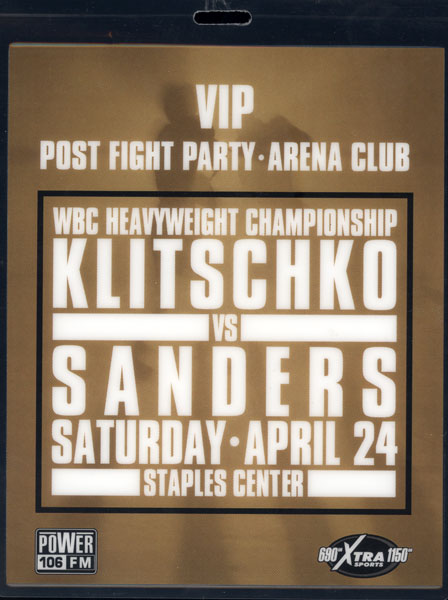 KLITSCHKO, VITALI-CORRIE SANDERS VIP POST FIGHT PARTY CREDENTIAL  (2004)