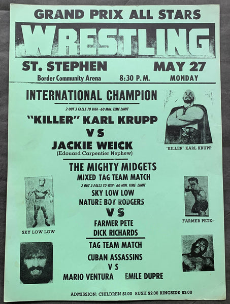 KRUPP, KILLER KARL-JACKIE WEICK & SKY LOW LOW & NATURE BOY RODGERS-FARMER PETE & DICK RICHARDS ON SITE WRESTLING POSTER (1974)