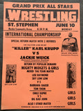 KRUPP, KILLER KARL-JACKIE WEICK & SKY LOW LOW & LISE RAYMOND-BARBARA BAKER-TOM THOM ON SITE WRESTLING POSTER (1974)