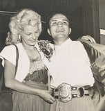 LAMOTTA, JAKE & VICKI LAMOTTA ORIGINAL WIRE PHOTO (1949-AFTER CERDAN FIGHT)