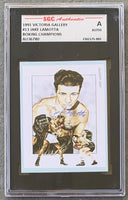 LAMOTTA, JAKE SIGNED 1991 VICTORIA GALLERY BOXING CHAMPIONS CARD (SGC)