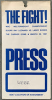 LEONARD, SUGAR RAY-LARRY BONDS PRESS CREDENTIAL (1981)