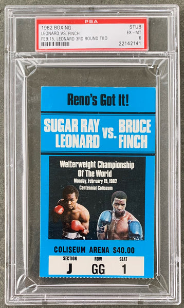 LEONARD, SUGAR RAY-BRUCE FINCH ON SITE STUBLESS TICKET (1982-PSA/DNA-EX-MT 6)