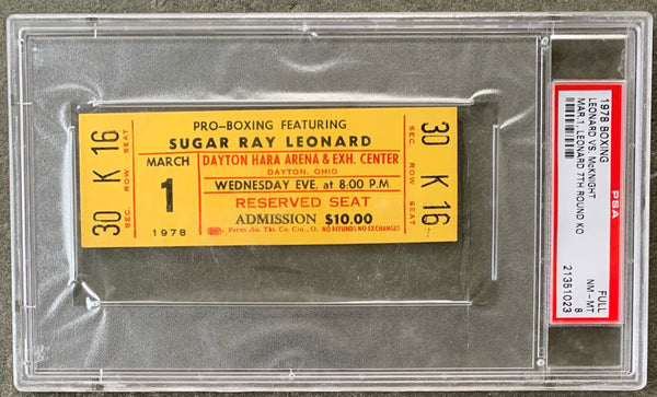 LEONARD, SUGAR RAY-ART MCKNIGHT ON SITE FULL TICKET (1978-PSA/DNA-NM-MT 8)