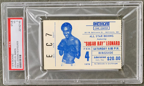 LEONARD. SUGAR RAY-ROCKY RAMON ON SITE STUBLESS TICKET (1978-PSA/DNA)