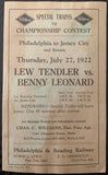 LEONARD, BENNY-LEW TENDLER TRAIN SCHEDULE CARD (1922)