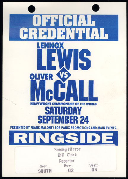 LEWIS, LENNOX-OLIVER MCCALL I OFFICIAL CREDENTIAL (1994)