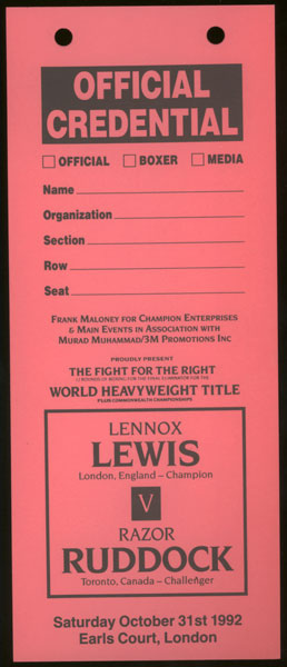 LEWIS, LENNOX-RAZOR RUDDOCK OFFICIAL CREDENTIAL (1992)
