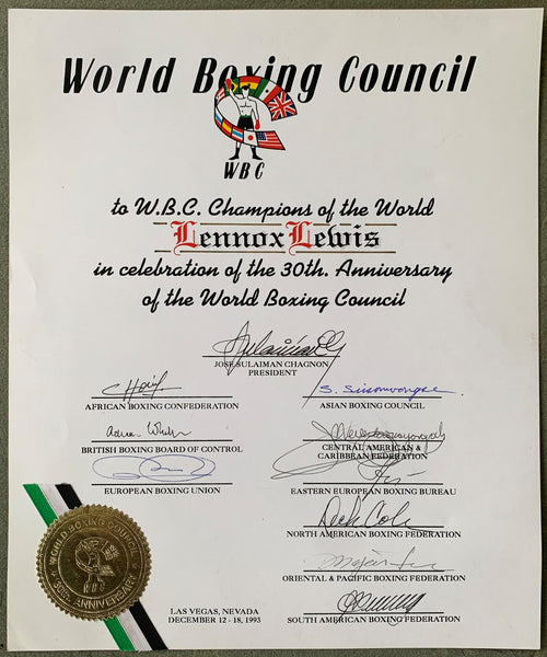 LEWIS, LENNOX WBC 30TH ANNIVERSARY AWARD (1993)