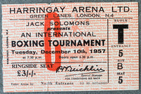 LONDON, BRIAN-HOWIE TURNER & BOB BAKER-DICK RICHARDSON STUBLESS TICKET (1957)