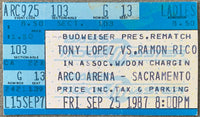 LOPEZ, TONY "THE TIGER"-RAMON RICO STUBLESS ON SITE TICKET (1987)