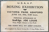 LOUIS, JOE BOXING EXHIBITION APPEARANCE FULL TICKET (1944-AS WORLD HEAVYWEIGHT CHAMPION)