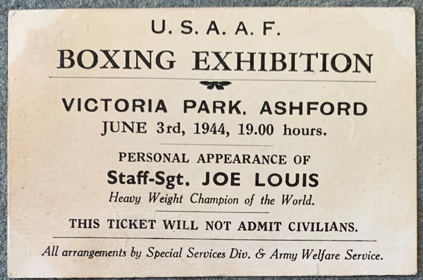LOUIS, JOE BOXING EXHIBITION APPEARANCE FULL TICKET (1944-AS WORLD HEAVYWEIGHT CHAMPION)