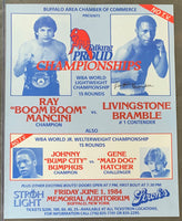 MANCINI, RAY "BOOM BOOM"-LIVINGSTONE BRAMBLE SIGNED ON SITE POSTER (1984-SIGNED BY BRAMBLE)