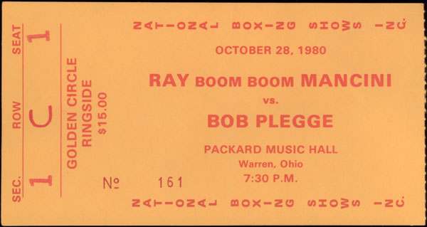 MANCINI, RAY "BOOM BOOM"-BOB PLEGGE STUBLESS TICKET (1980)