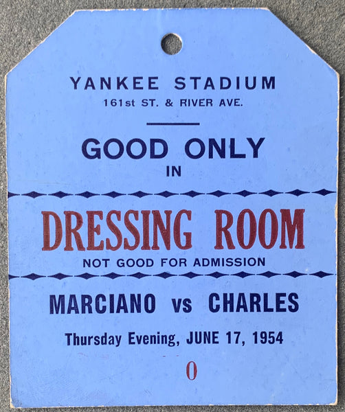 MARCIANO, ROCKY-EZZARD CHARLES I DRESSING ROOM PASS (1954)