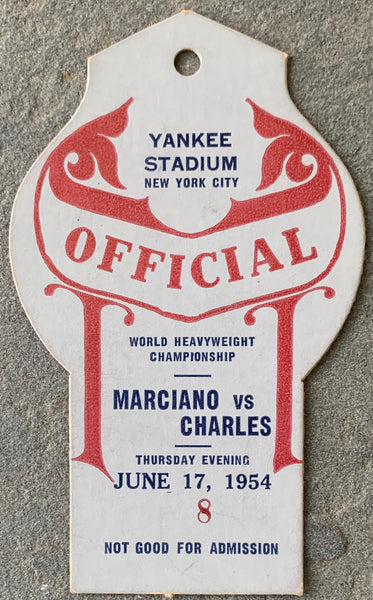 MARCIANO, ROCKY-EZZARD CHARLES I OFFICIAL PASS (1954)