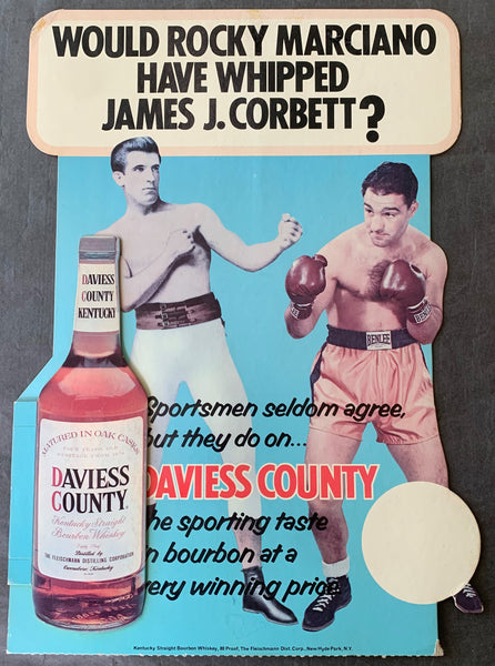MARCIANO, ROCKY-JAMES J. CORBETT DAVIESS COUNTY KENTUCKY BOURBON ADVERTISING STANDEE (1950'S)