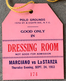 MARCIANO, ROCKY-ROLAND LASTARZA DRESSING ROOM PASS (1953)